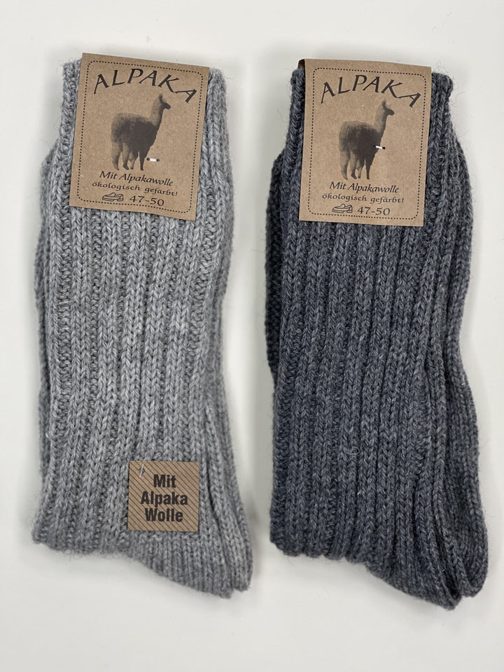 Debelejše nogavice iz alpakine in ovčje volne – 2 para – sive in temno sive