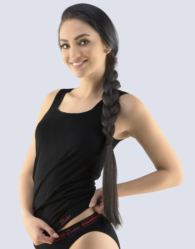 Longer Sleeveless Shirt Natural Bamboo Black color